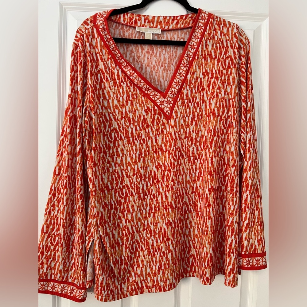 Michael Kors Orange and White Patterned Top.